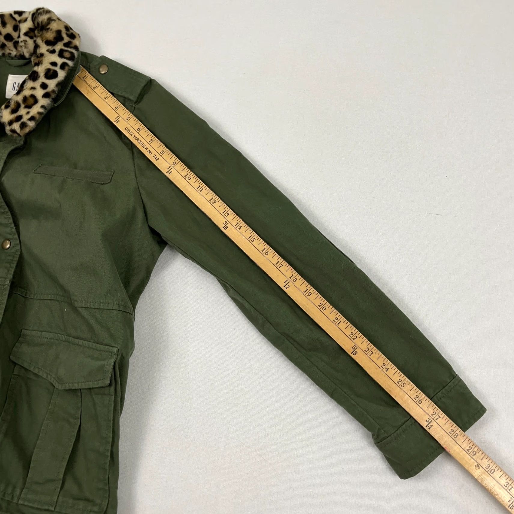 Gap GAP Jacket Womens L Green Army Military Faux Cheetah Trim Collar Utility Epaulet Jacket Size L / US 10 / IT 46 - 6 Thumbnail