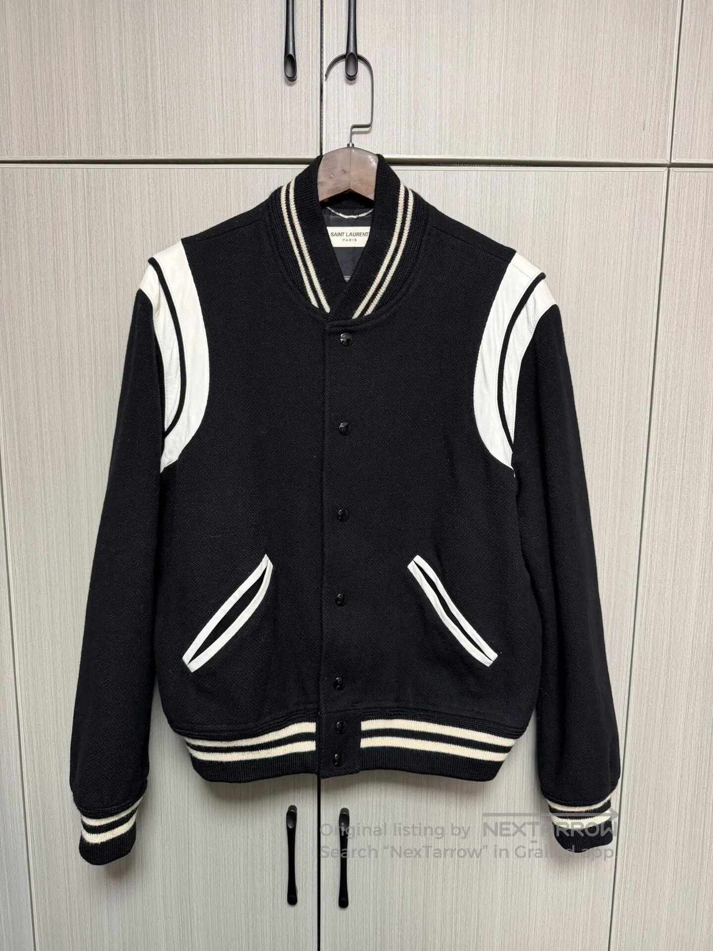 Yves Saint Laurent YSL Black Leather Patchwork Baseball Jacket. Size US M / EU 48-50 / 2 - 1 Thumbnail