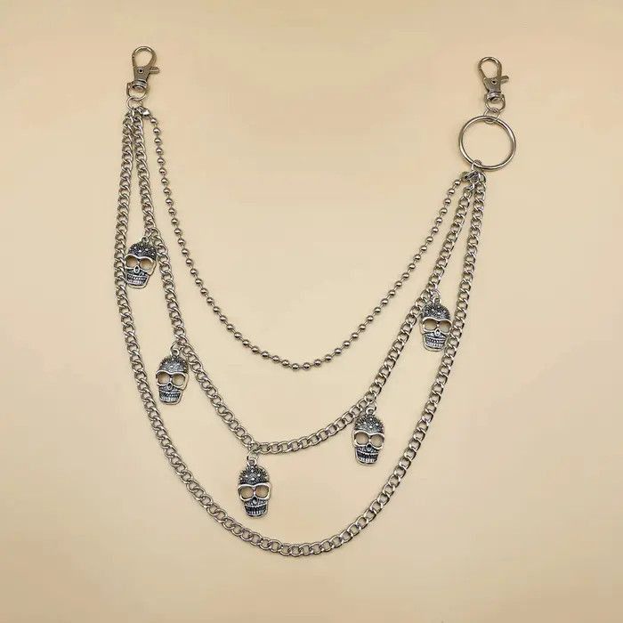 Jewelry Skulls 3 Layer long chain , Wallet Chain Size ONE SIZE - 3 Thumbnail