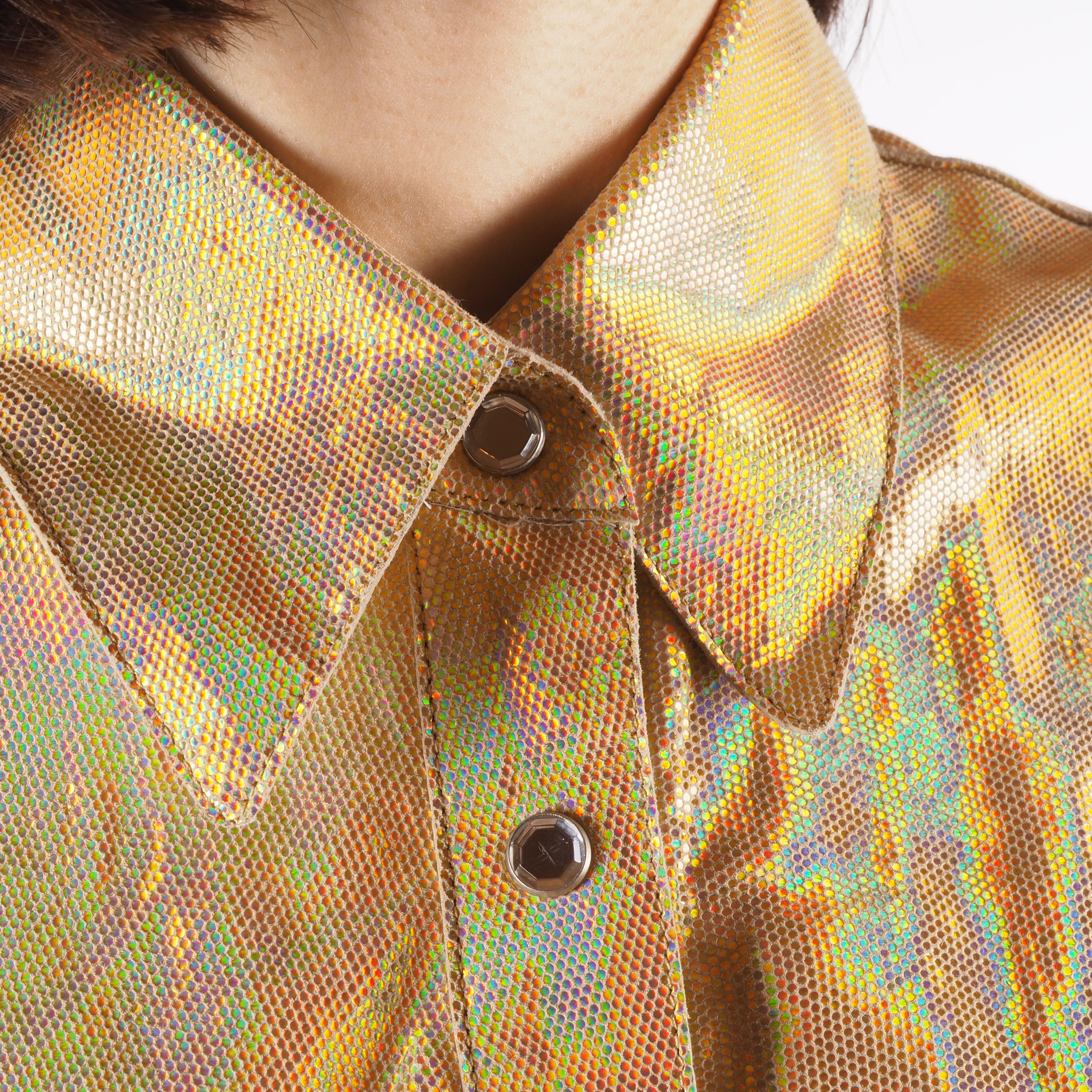 Roberto Cavalli × Vintage Roberto Cavalli Vintage Iridescent Leather Blouse Shirt Size L / US 10 / IT 46 - 5 Thumbnail