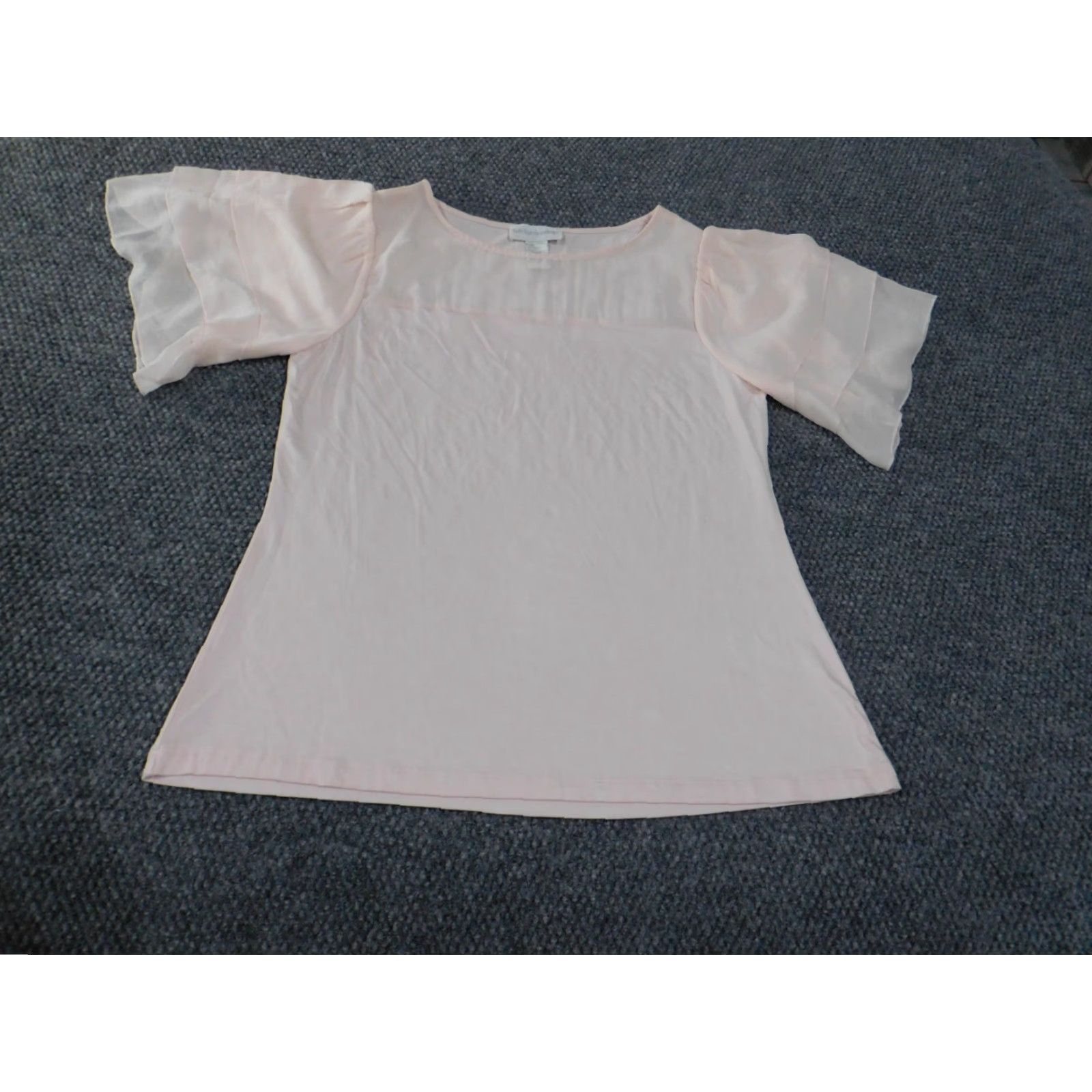 Soft Surroundings Soft Surroundings Blouse L Pink Silk Rayon Bell Sleeve Crew Neck Pullover Ruffle Casual Womens Size L / US 10 / IT 46 - 3 Thumbnail