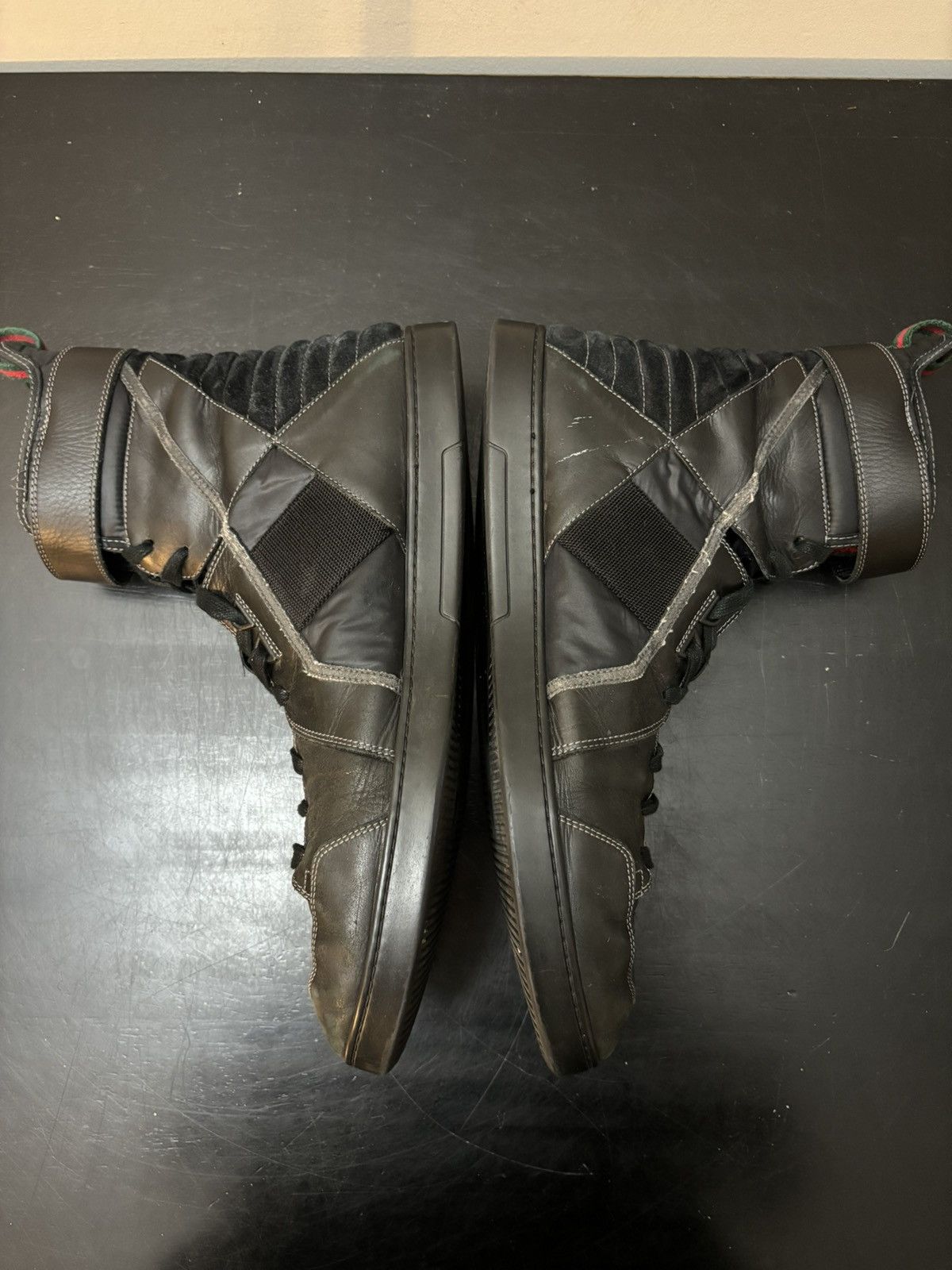 Gucci Gucci Mirosoft Leather High Top Strap Sneakers Black Size US 12 / EU 45 - 3 Thumbnail