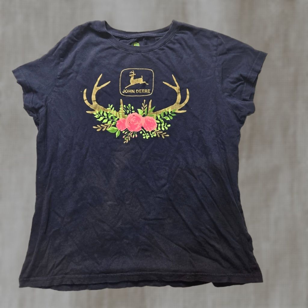 John Deere John Deere Tee Shirt Floral Blue L Women Short Sleeve T-Shirt Farm Shirt Womens Large Size L / US 10 / IT 46 - 1 Thumbnail