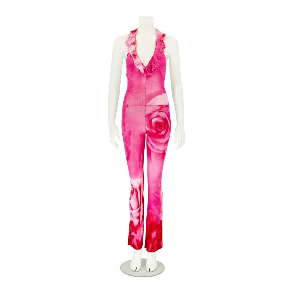 Roberto Cavalli S/S 2000 Pink Floral Rose Silk Jumpsuit