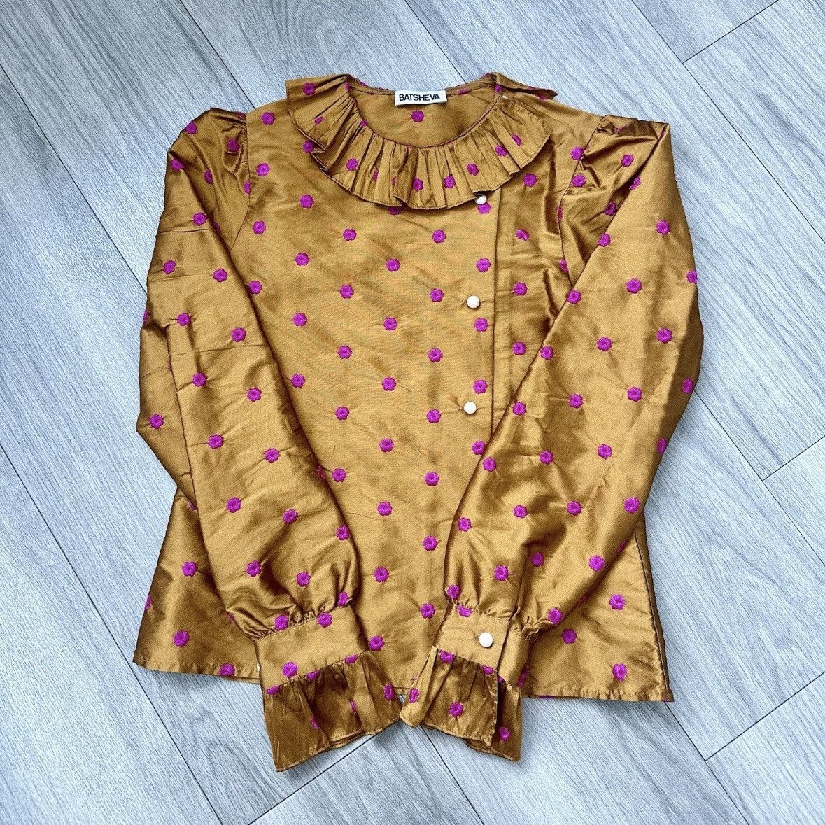 Batsheva Batsheva Petal Blouse Turmeric Embroidered Silk Taffeta NWOT Size XS / US 0-2 / IT 36-38 - 4 Thumbnail