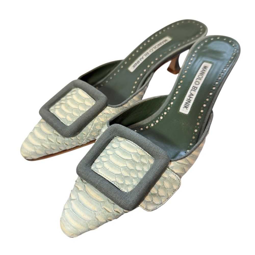 Manolo Blahnik Manolo Blahnik Maysale Low Heel Pointed Toe Mule Sandals Leather Shoes DUTY FREE for USA