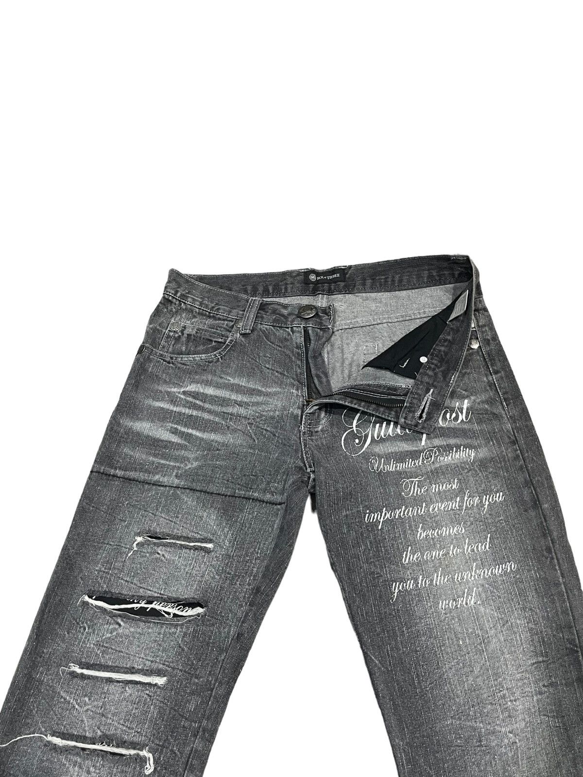 Japanese Brand Vintage Root Three Skull Distressed Jeans ! Rare Design Size US 32 / EU 48 - 9 Thumbnail
