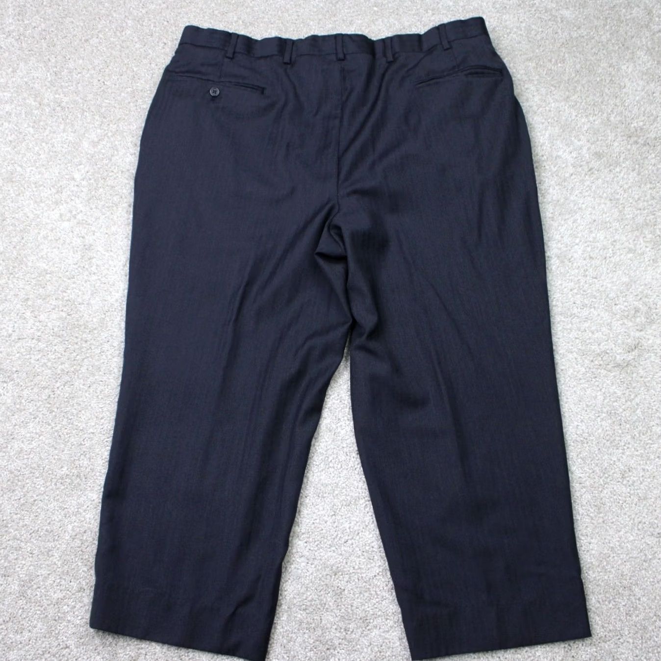 Jos. A. Bank Jos. A. Bank Pants Mens 38x24 Black Striped Wool Flat Front Dress Pants Regular Rise Front Flat Front, Button Zip, Cuffed Pockets, Wool/Cotton, 38x24 Size US 38 / EU 54 - 5 Thumbnail