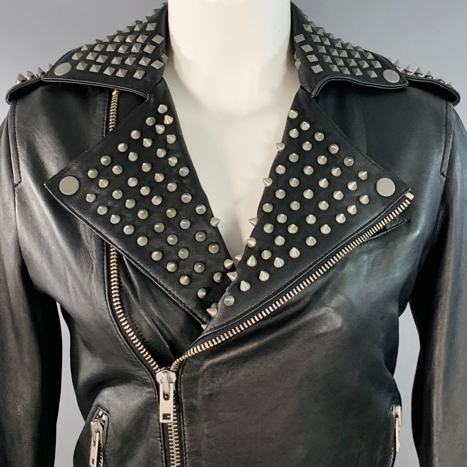 Muubaa MUUBAA Size 6 Black Studded Lambskin Leather Biker Jacket Size M / US 6-8 / IT 42-44 - 2 Thumbnail