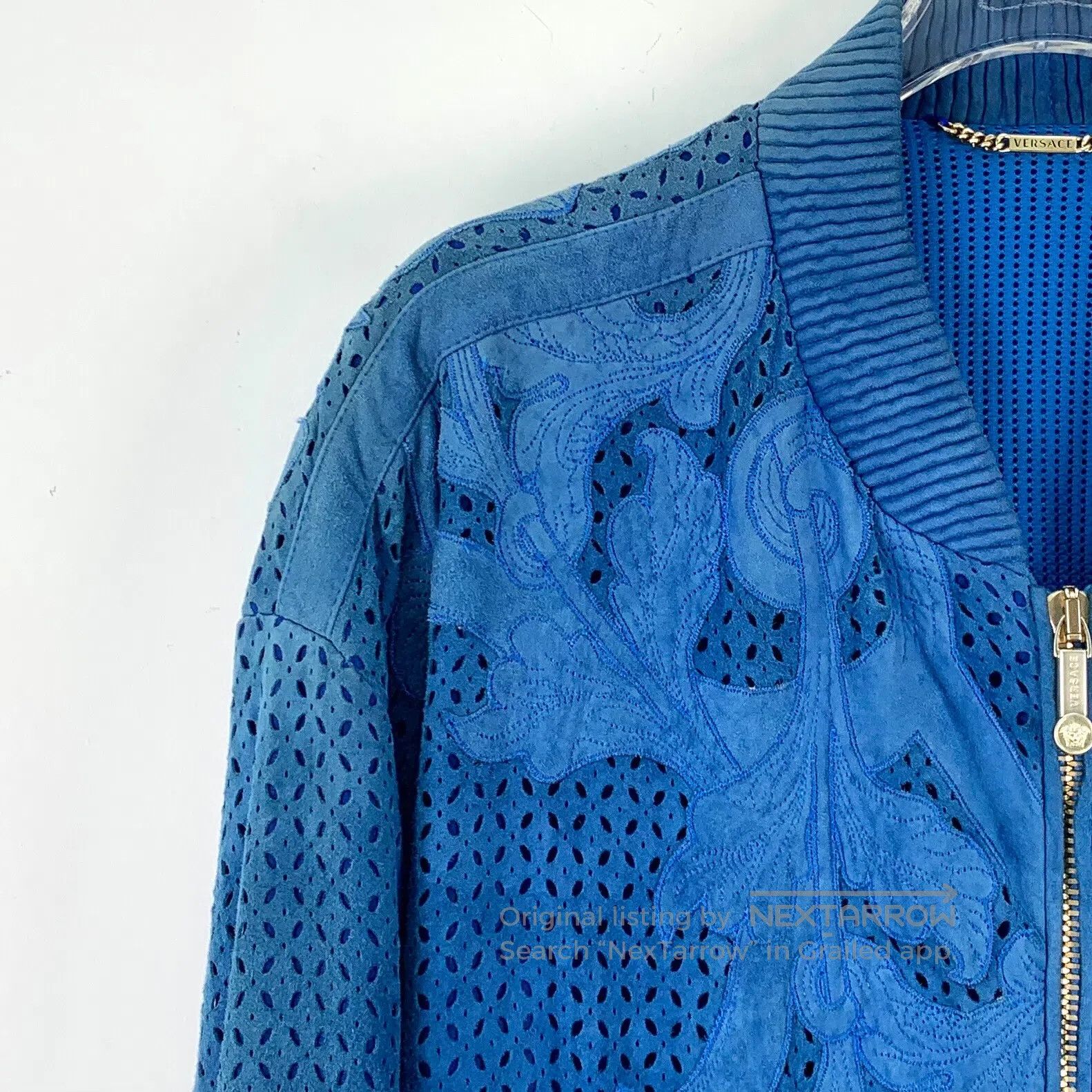 Versace Versace Dark blue floral lace-up collar zippered long-slee Size US M / EU 48-50 / 2 - 3 Thumbnail