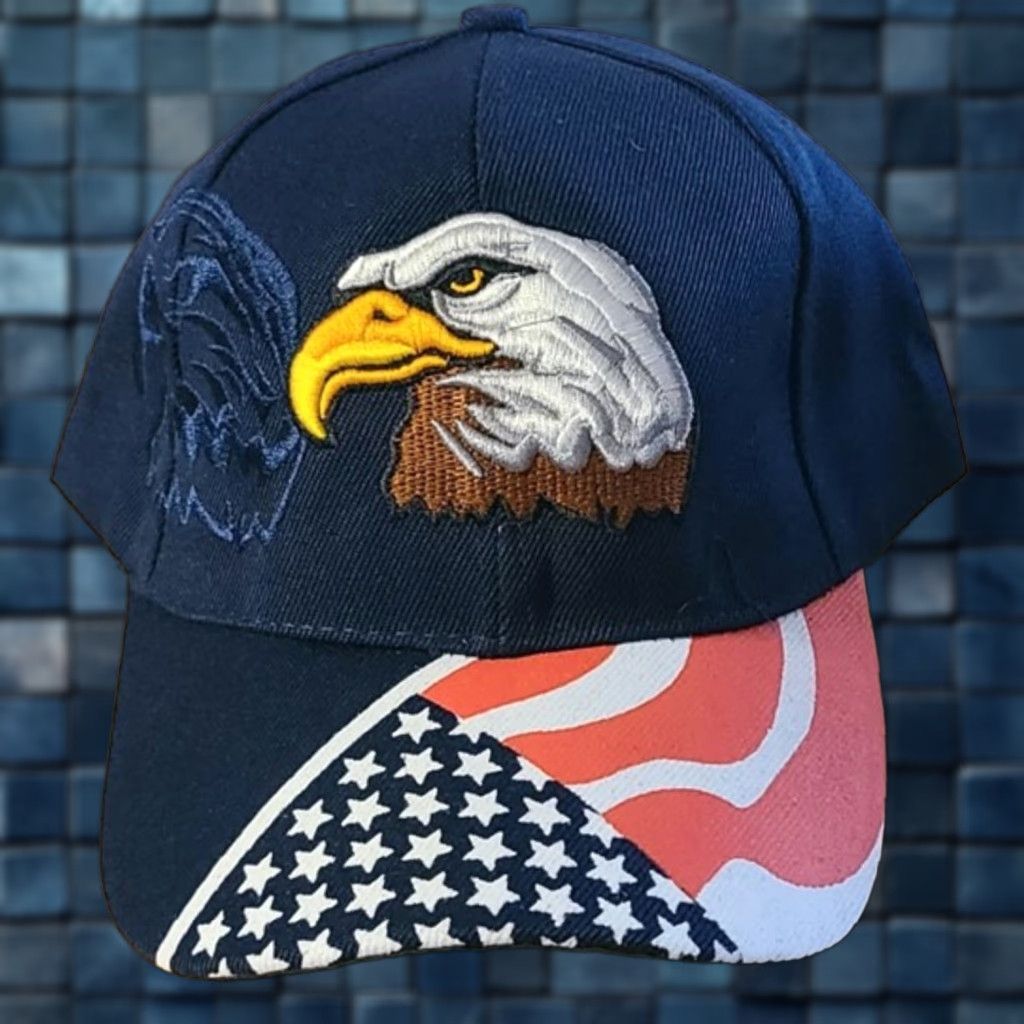 Vintage VINTAGE Tem Baseball Cap Men Adjustable Blue Eagle Flag Patriotic USA 90s Size ONE SIZE - 1 Thumbnail