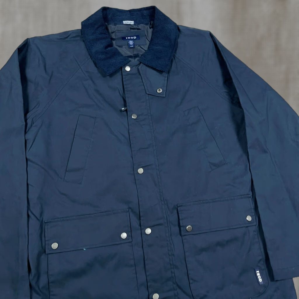 Izod VINTAGE Izod Jacket Chore Coat Navy Blue Waxed Cotton Collar Men Large L Corduroy Collar Overcoat Size US L / EU 52-54 / 3 - 1 Thumbnail