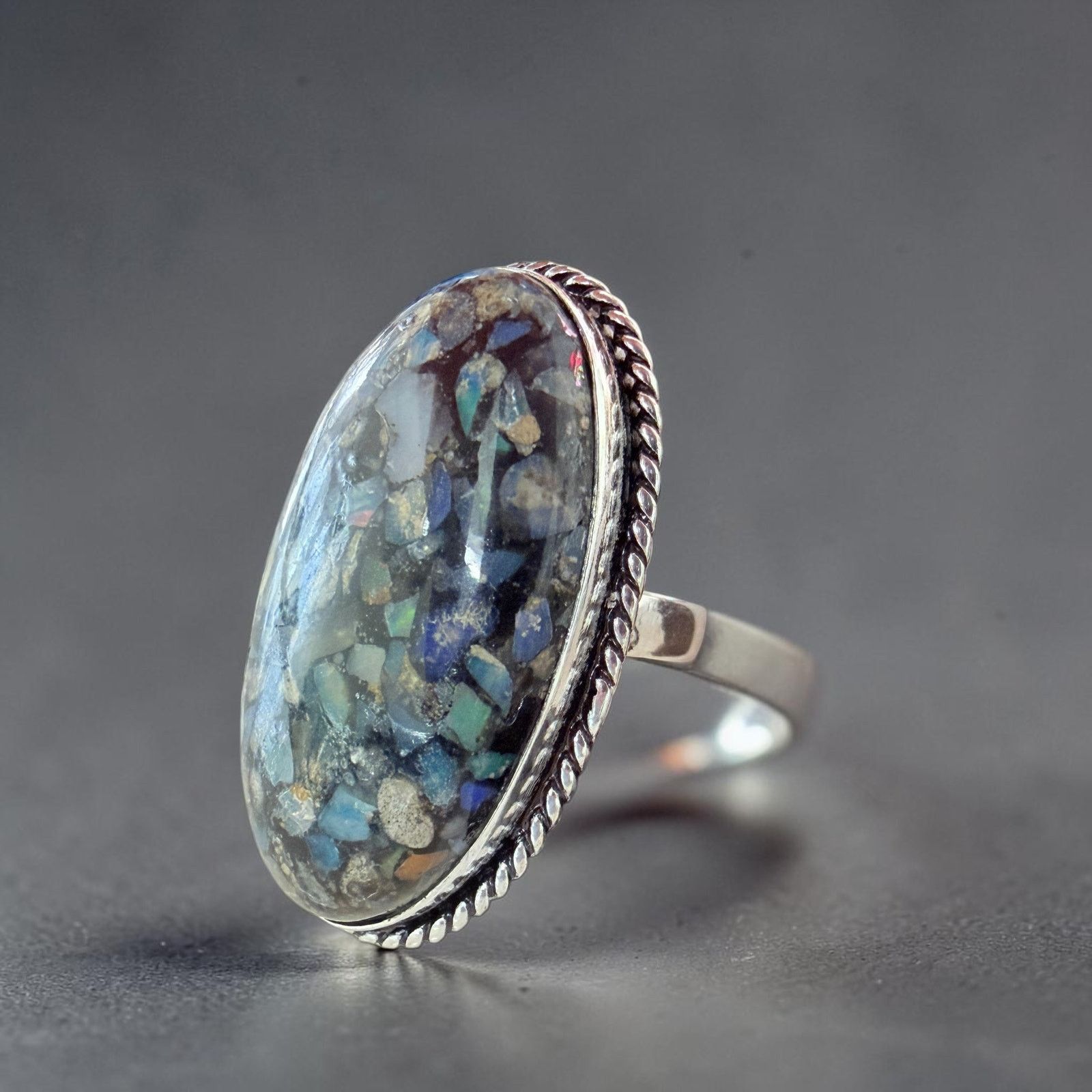 Other Ethiopian Opal Chip Inlay 925 Silver Plated Ring Size ONE SIZE - 3 Thumbnail