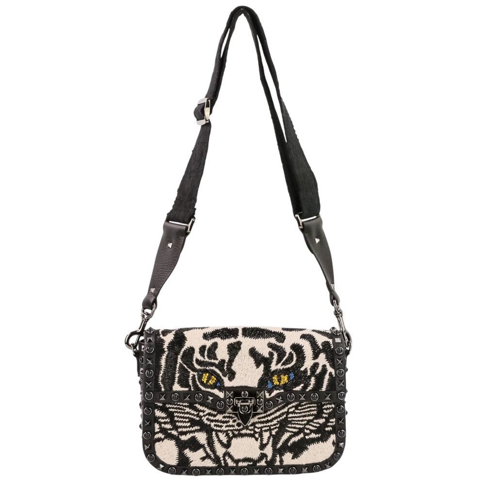 Valentino Valentino Valentino Garavani 1967 Guitar Rolling Rockstuds Tiger Shoulder Bag Leather Shoulder Bag DUTY FREE for USA Size ONE SIZE - 1 Thumbnail