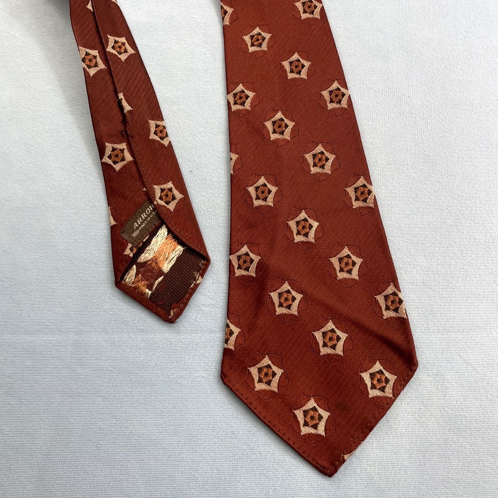 Arrow VINTAGE Arrow Necktie Tie 4x47 Silk Woven Star Rockabilly Red Orange Mens Size ONE SIZE - 3 Thumbnail