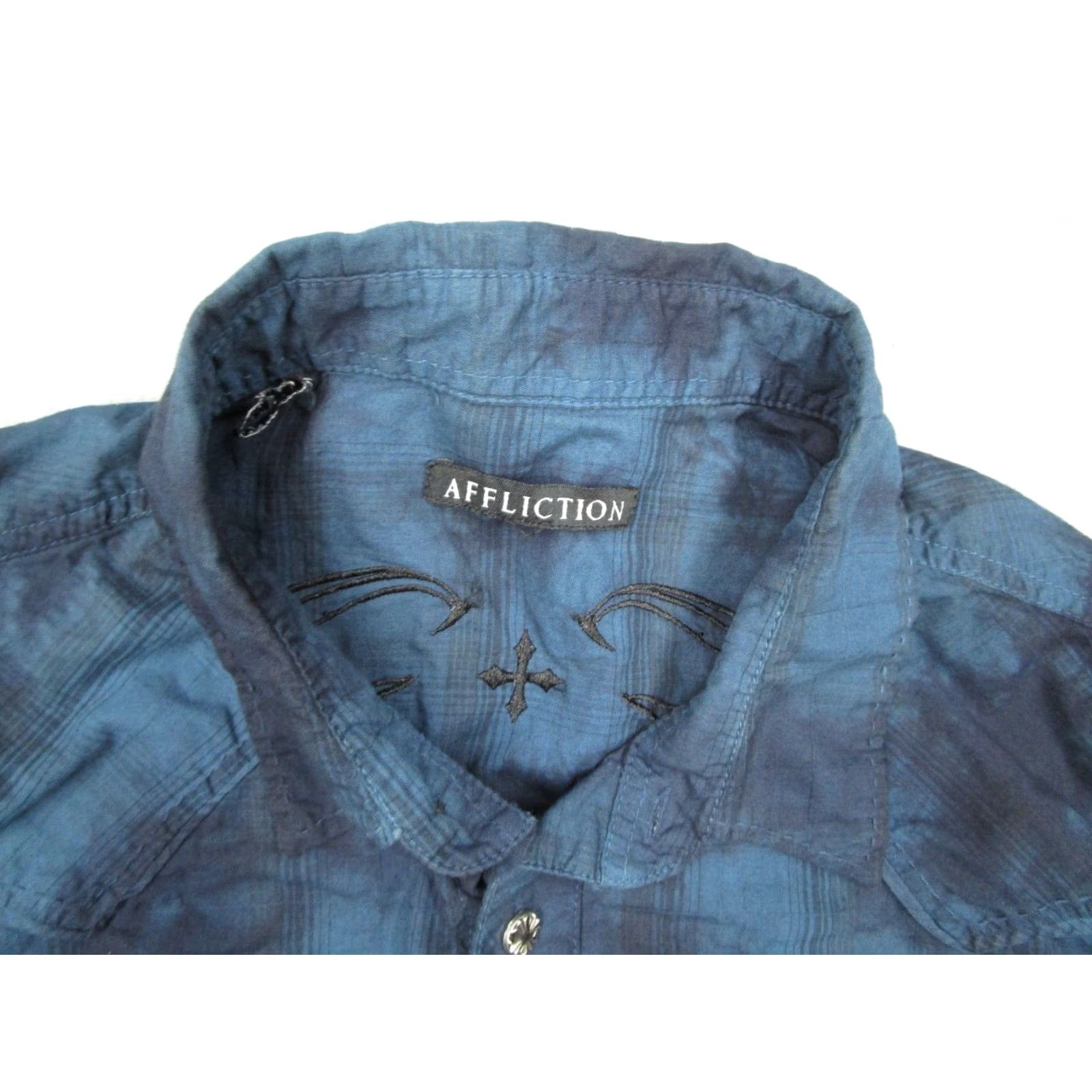 Affliction Affliction Mens Large Blue Tie Dye Long Sleeve Embroidered Button Up Shirt Cotton Blend Size US L / EU 52-54 / 3 - 3 Thumbnail