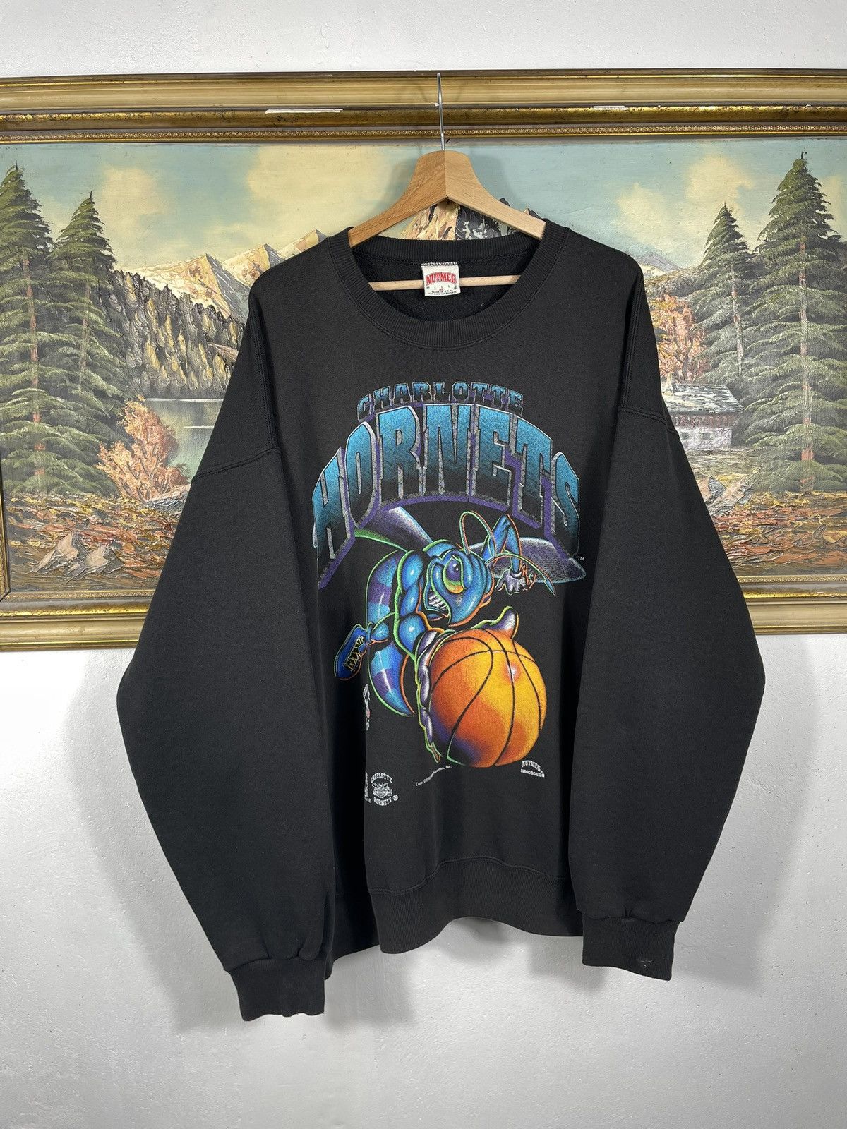 NBA × Nutmeg × Vintage Charlotte Hornets Retro 90s Crewneck Baseball Boxy Loose Size US XL / EU 56 / 4 - 1 Thumbnail