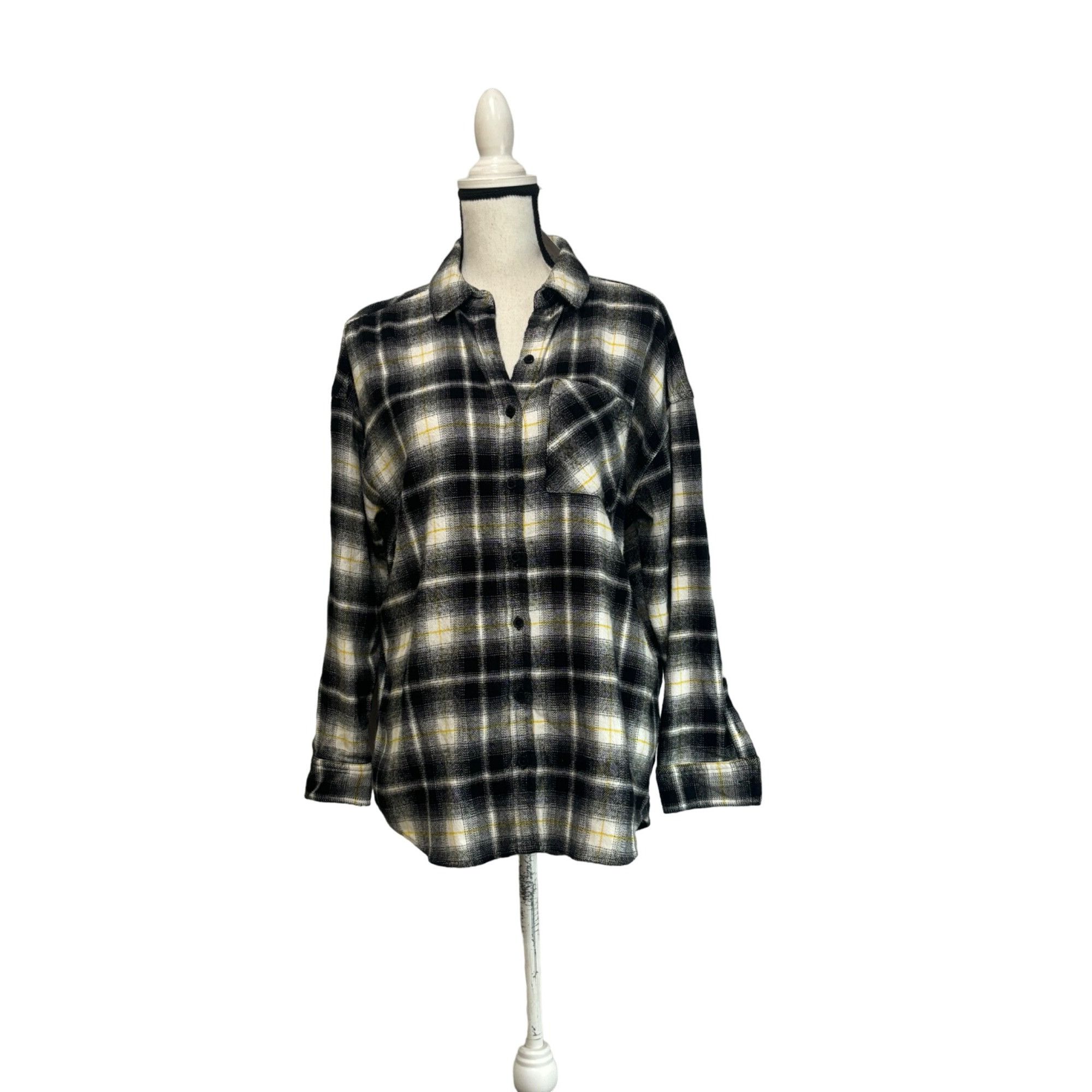 Other BP. Boyfriend Plaid Button-up Shirt in Ivory- Black Marley P Size XS / US 0-2 / IT 36-38 - 9 Thumbnail