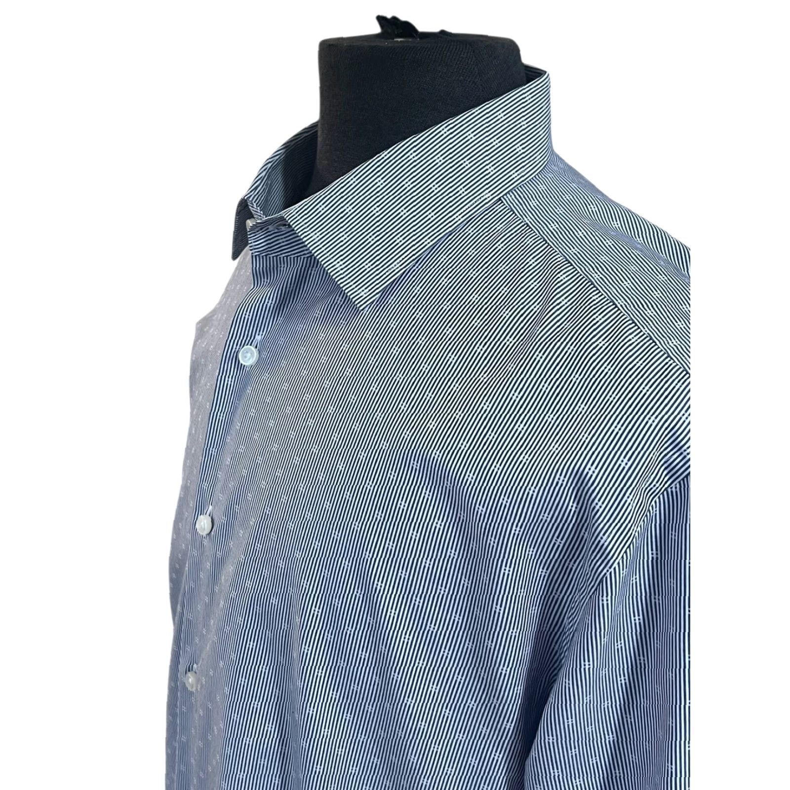 Hugo Boss HUGO BOSS Slim Fit Easy Iron Gray Stripe Dress Shirt Mens XL 17.5 Supima Cotton Slim Size 46R - 3 Thumbnail