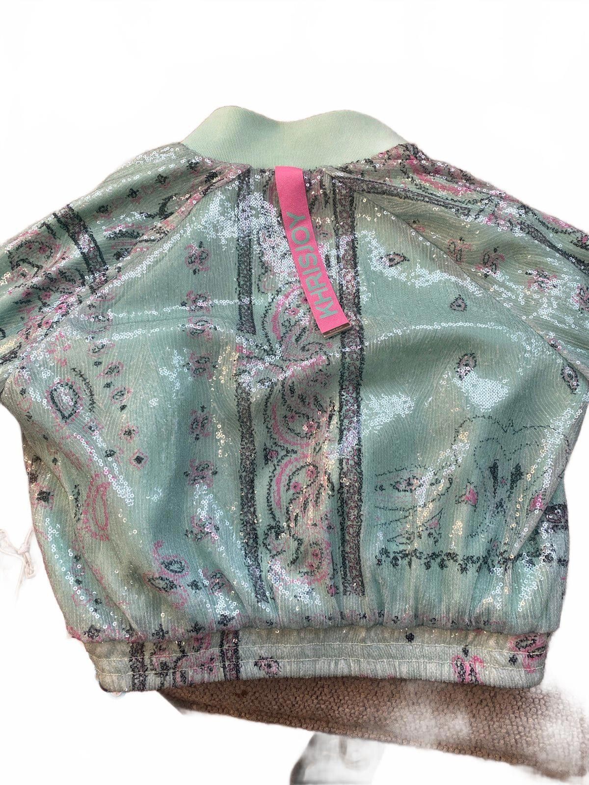 Khrisjoy Khrisjoy Mint Paisley Sequin Bomber Jacket w/Pink Zip Sz S Size XS / US 0-2 / IT 36-38 - 12 Thumbnail