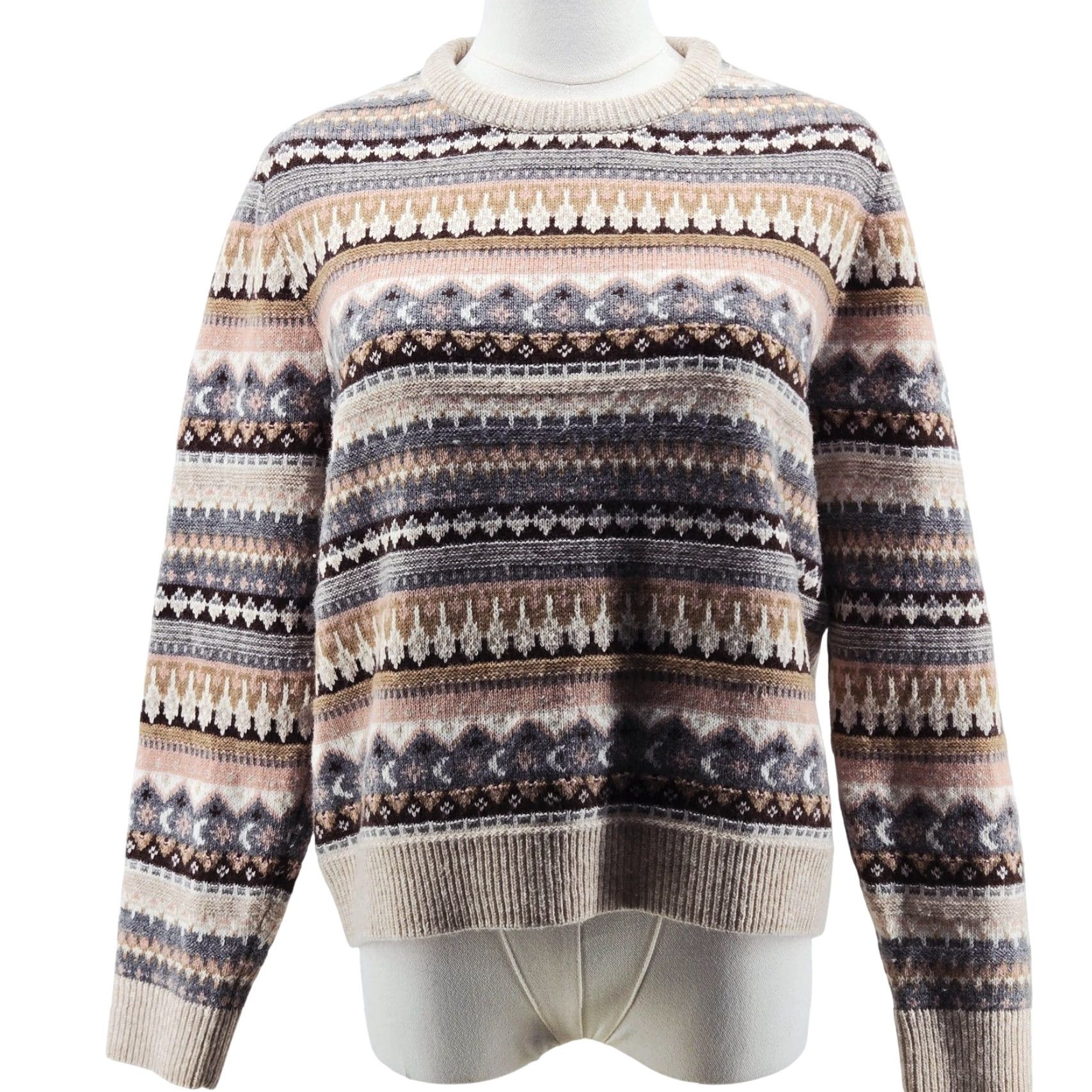 J.Crew J.CREW Sweater Pullover Womens M Beige Polyamide Wool Crew Neck Fair Isle Winter Casual Knit Size M / US 6-8 / IT 42-44 - 2 Thumbnail