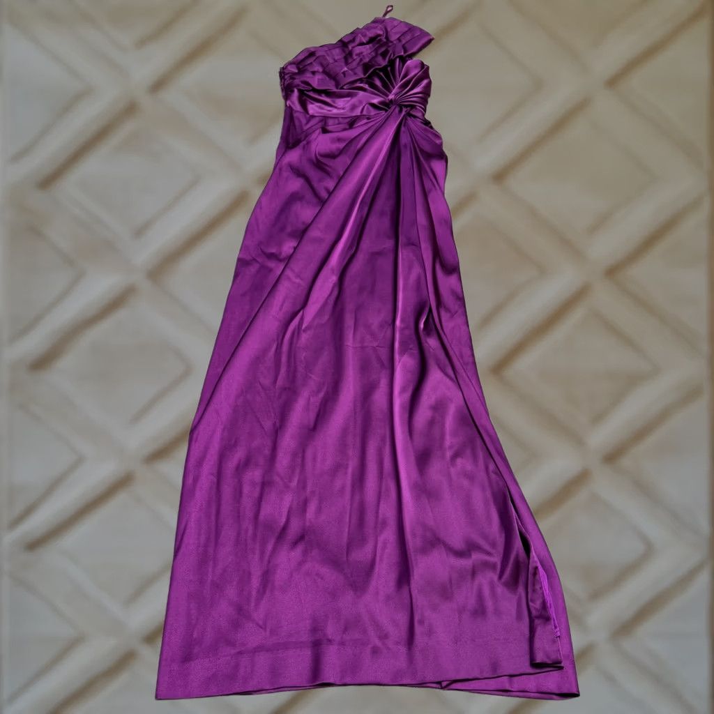 Adrianna Papell Adrianna Papell E! Live Red Carpet One Shoulder Satin Maxi Formal Dress 4 Purple Size S / US 4 / IT 40 - 1 Thumbnail