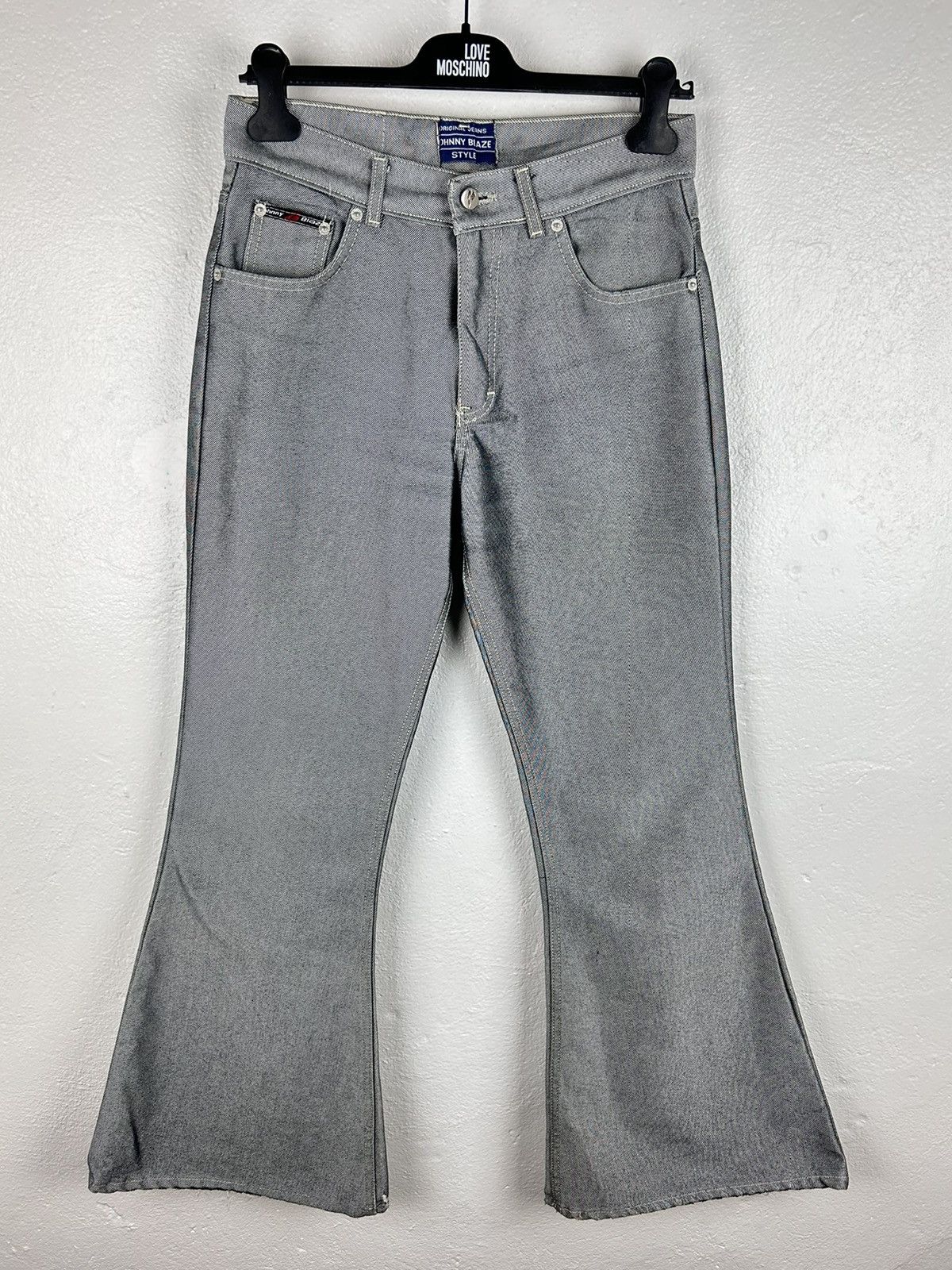 Vintage 90s Vintage Johnny Blaze Crazy Flared Silver Denim Jeans Size US 30 / EU 46 - 3 Thumbnail