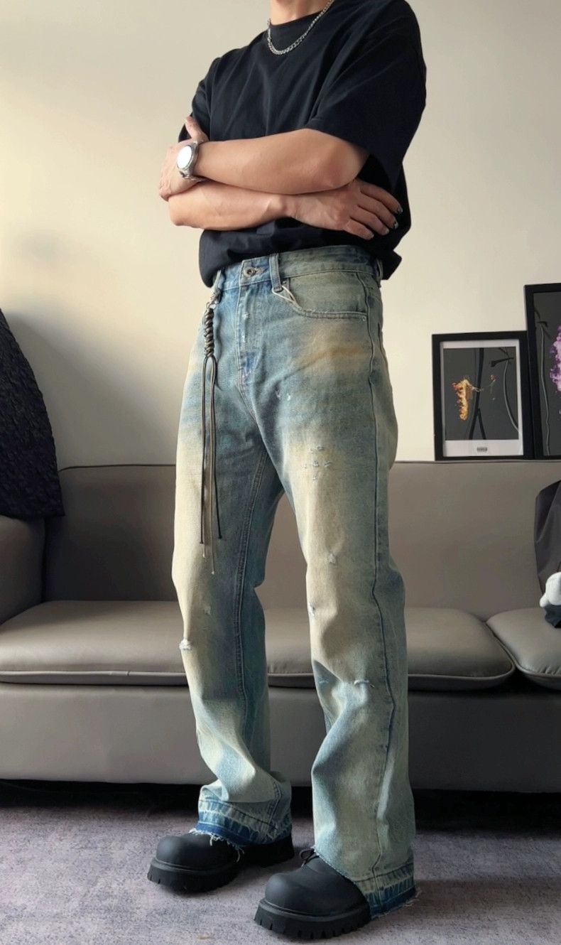 distressed punk damaged bootcut jeans