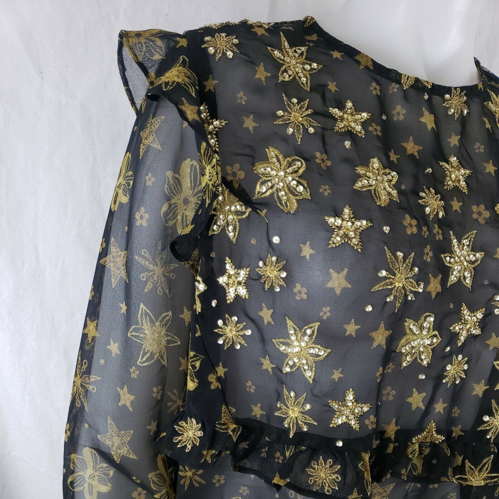 Topshop Topshop Idol Blouse Sz 10 Sheer Black Chiffon Ruffles Gold S Size L / US 10 / IT 46 - 5 Thumbnail