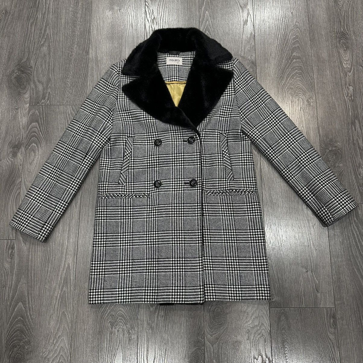 Cinzia Rocca Cinzia Rocca Icons Glen Plaid Wool Blend Coat with Faux Fur Size M / US 6-8 / IT 42-44 - 1 Thumbnail