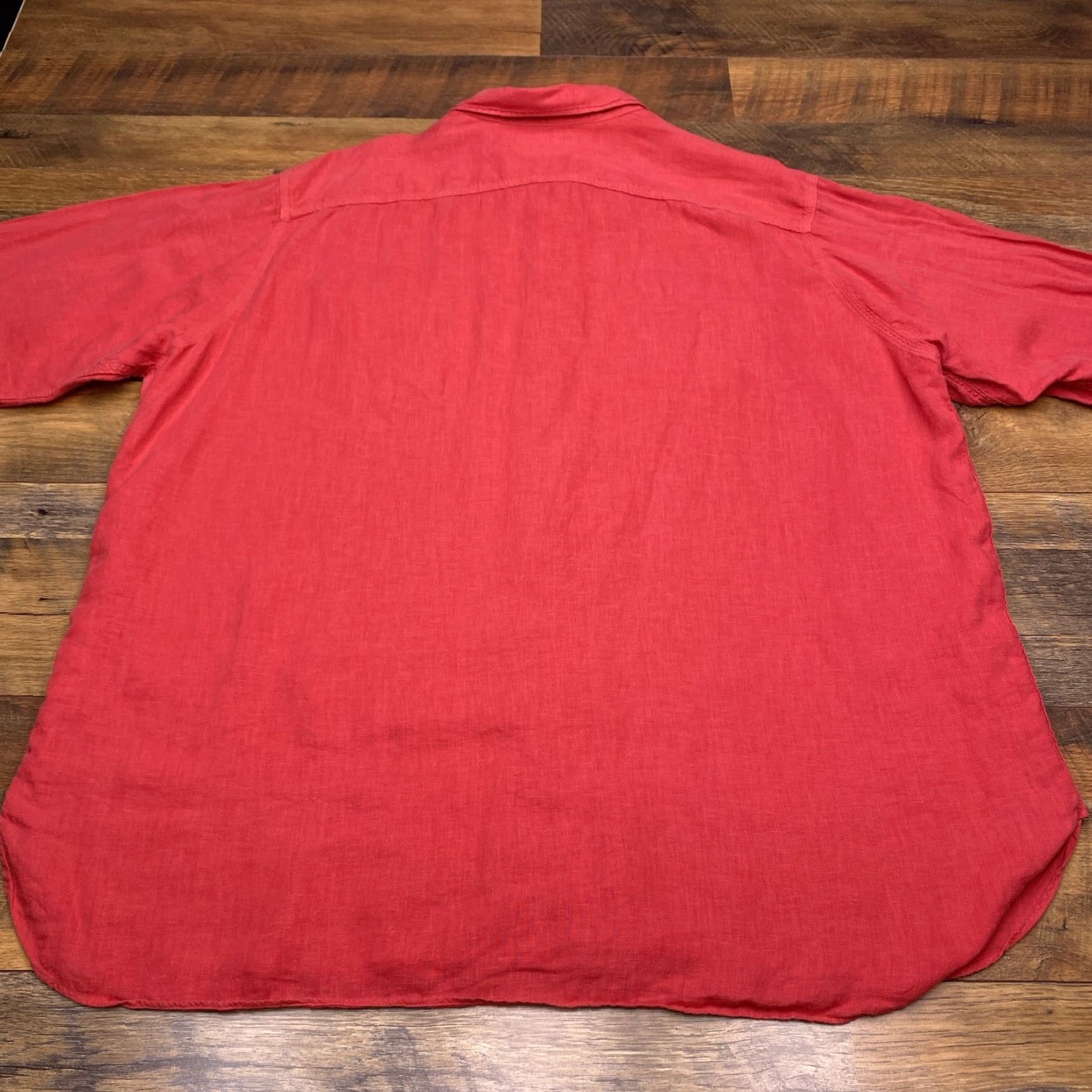 Polo Ralph Lauren VINTAGE Polo Ralph Lauren Shirt Adult XL Red Linen Button-Up Long Sleeve Casual Workwear 1960s 90s Mens Size US XL / EU 56 / 4 - 3 Thumbnail
