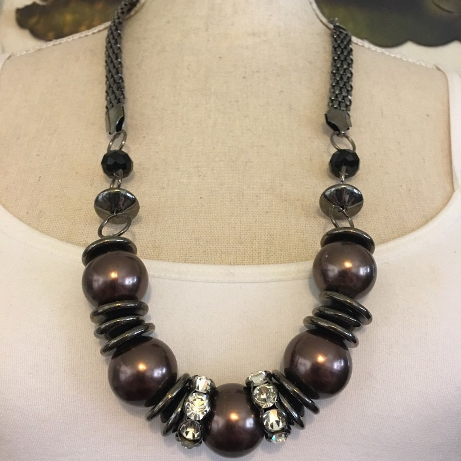 Jewelry Chunky bronze bead black chrome long necklace Size ONE SIZE - 1 Thumbnail