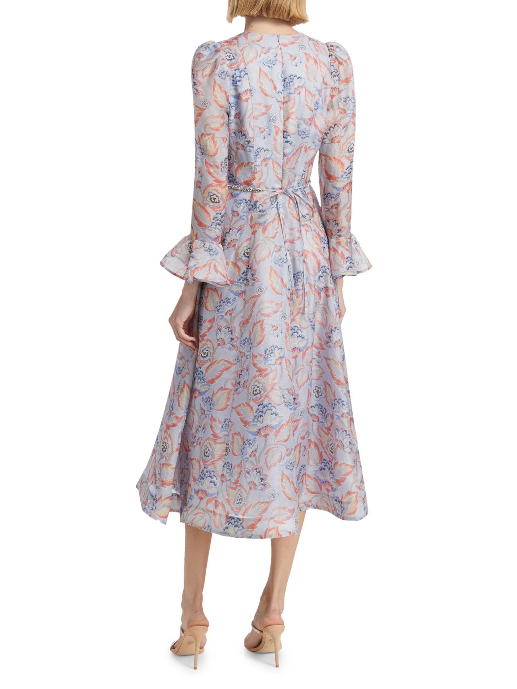 Zimmermann oc11z0825 Eden Floral Linen & Silk Belted Midi-Dress Size L / US 10 / IT 46 - 4 Thumbnail