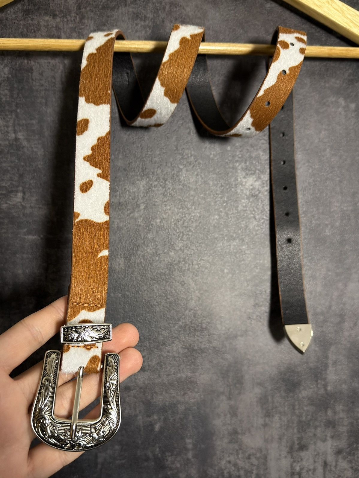 Vintage 🔥Sick Vintage Thin Cow Print Faux Fur Eco Leather Belt MM6 Size ONE SIZE - 1 Thumbnail