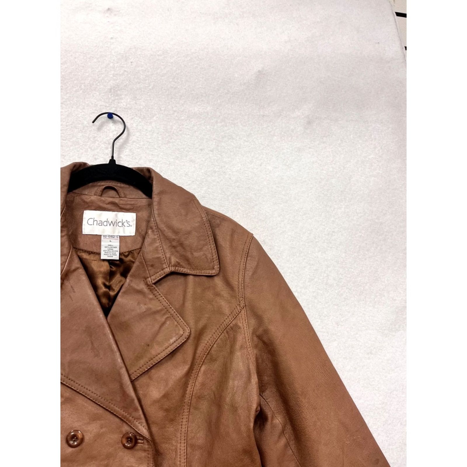 Vintage Chadwicks Brown Leather Double-Breasted Jacket L Womens Basic - #737A Size L / US 10 / IT 46 - 4 Thumbnail