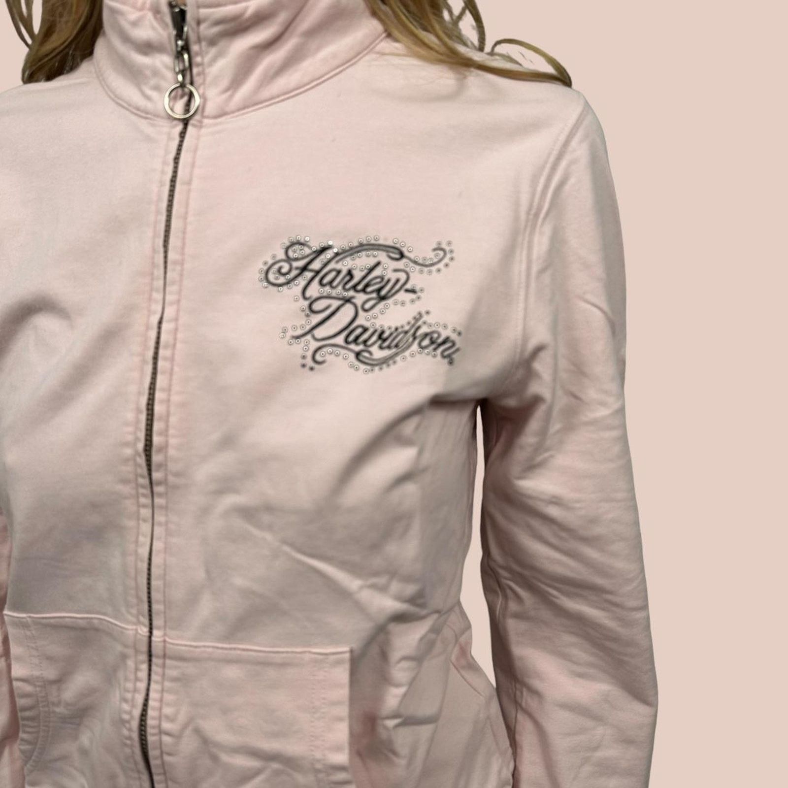 Harley Davidson Vintage womens pink harley davidson zipup Sweater Size XL / US 12-14 / IT 48-50 - 2 Thumbnail
