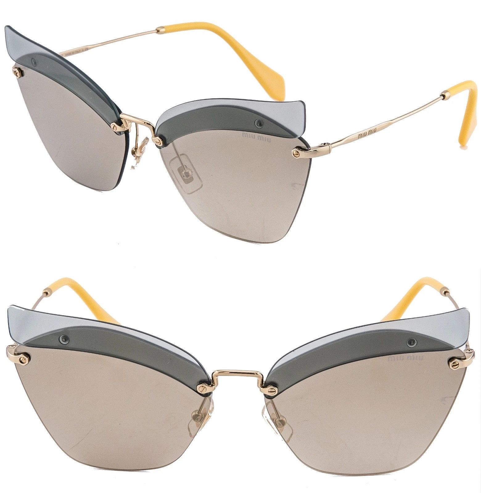 Miu Miu MIU MIU 56T MU56TS Green Yellow Gold Mirrored Sunglasses Size ONE SIZE - 1 Thumbnail