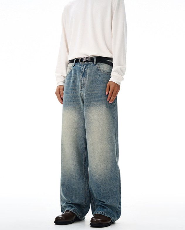 Japanese Brand Retro washed distressed men's baggy casual scimitar jeans Size US 32 / EU 48 - 2 Thumbnail