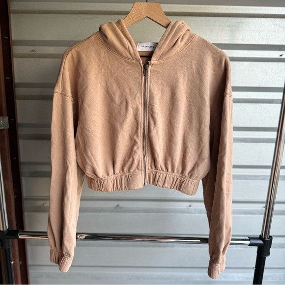 Designer × Talentless NEW TALENTLESS BEIGE CROP FULL ZIP HOODIE JACKET SZ SMALL S Size S / US 4 / IT 40 - 4 Thumbnail