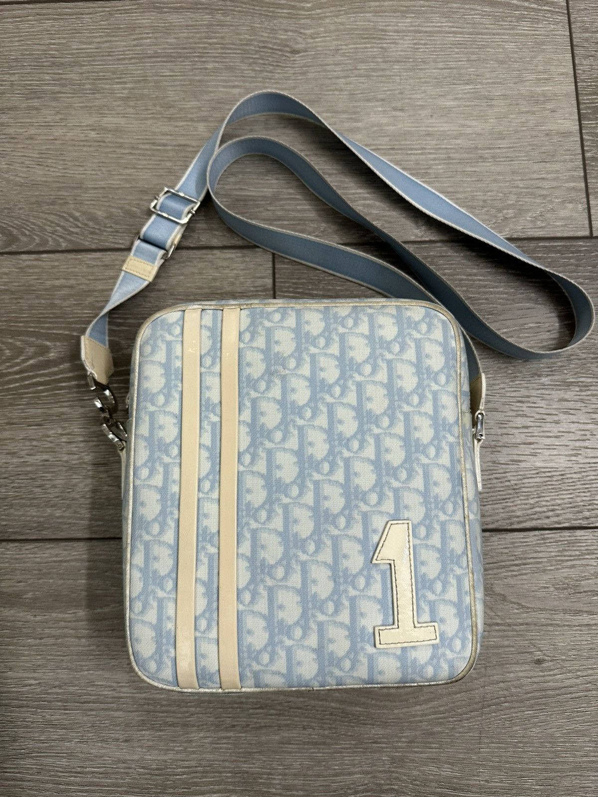 Christian Dior Monogram Blue Shoulder Bag Vintage