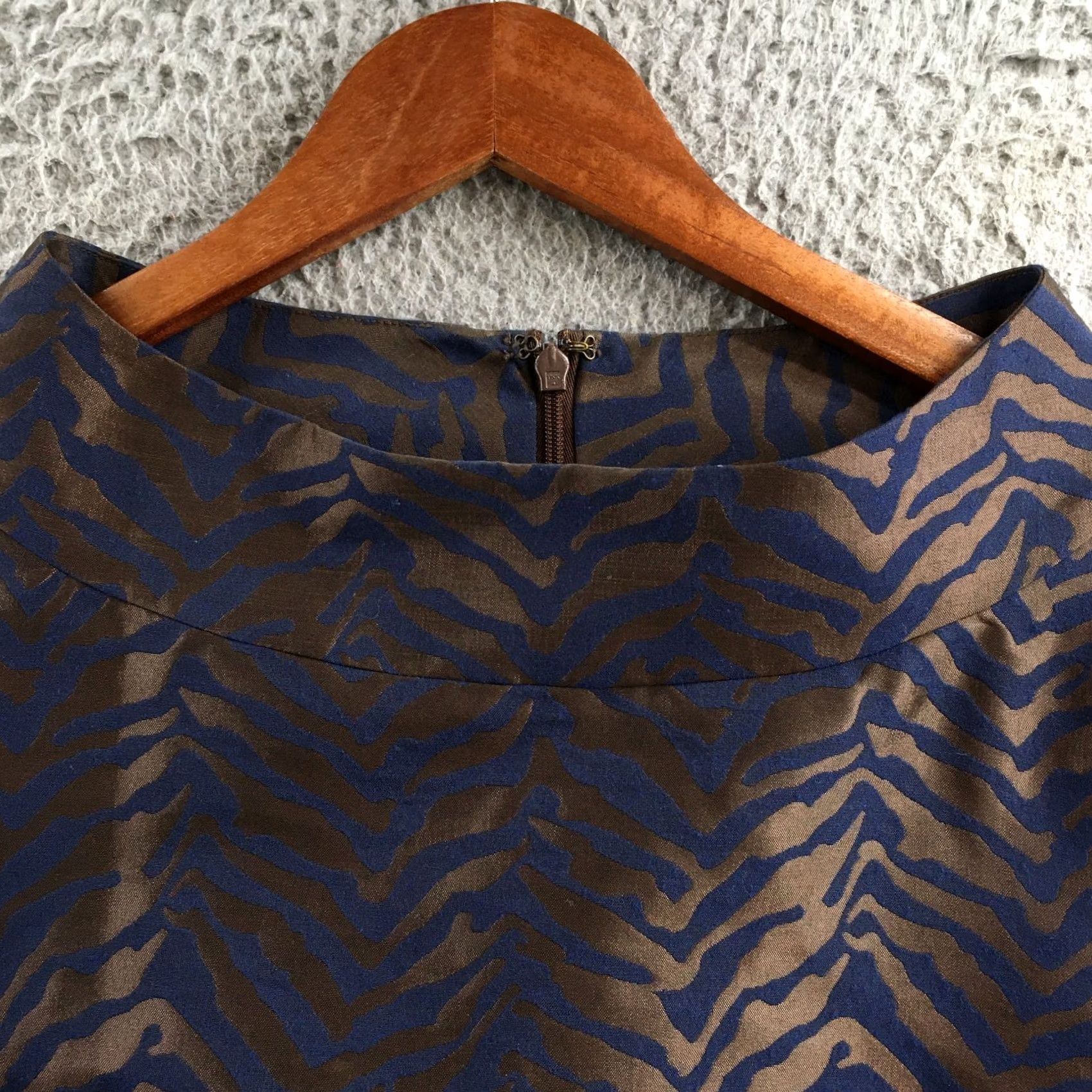 Michael Kors Michael Kors Blouse Women 12 Blue Brown Animal Jacquard 3/4 Sleeve Top Size XL / US 12-14 / IT 48-50 - 3 Thumbnail