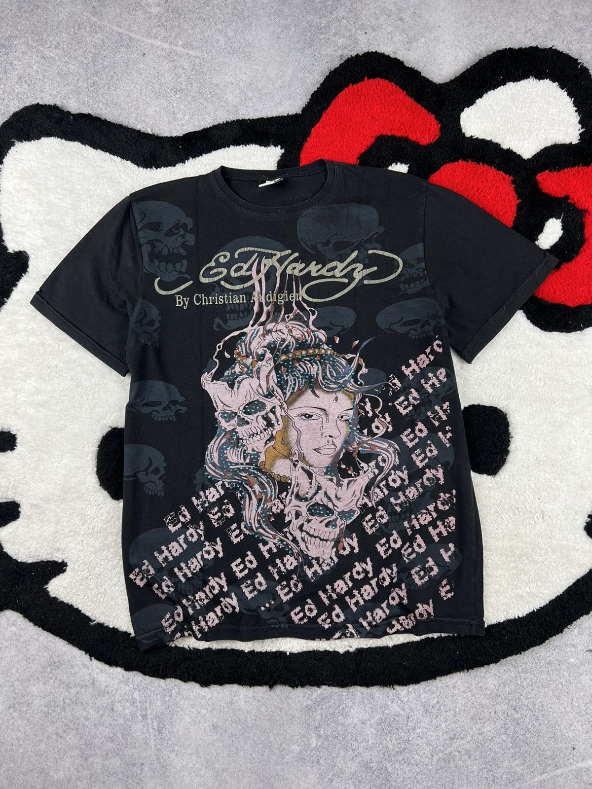 Ed Hardy Y2K Vintage Ed Hardy By Christian Audigier Skulls Girl Tee Size L / US 10 / IT 46 - 1 Thumbnail