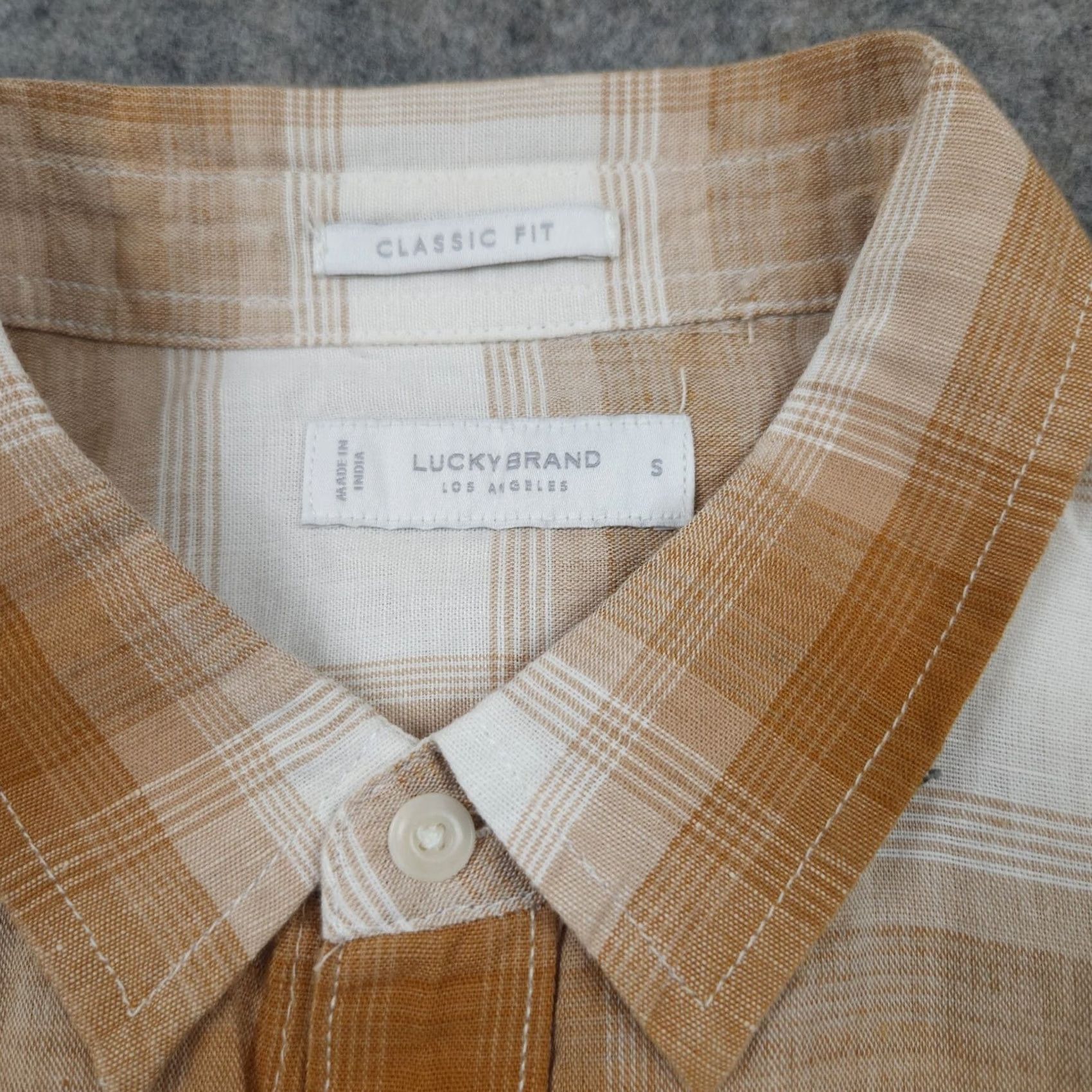 Lucky Brand Lucky Brand Shirt Mens Small Gold Plaid Short Sleeve Button Up Classic Fit Size US S / EU 44-46 / 1 - 3 Thumbnail