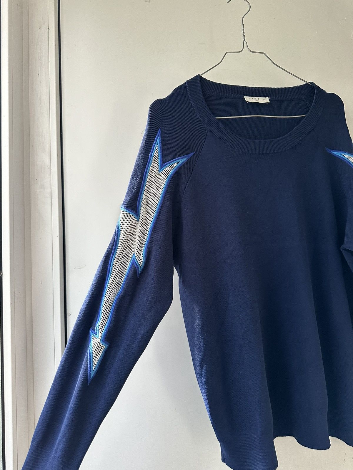 Sandro Sandro Paris Navy Viscose And Mesh Long Sleeve Jumper Size L / US 10 / IT 46 - 2 Thumbnail
