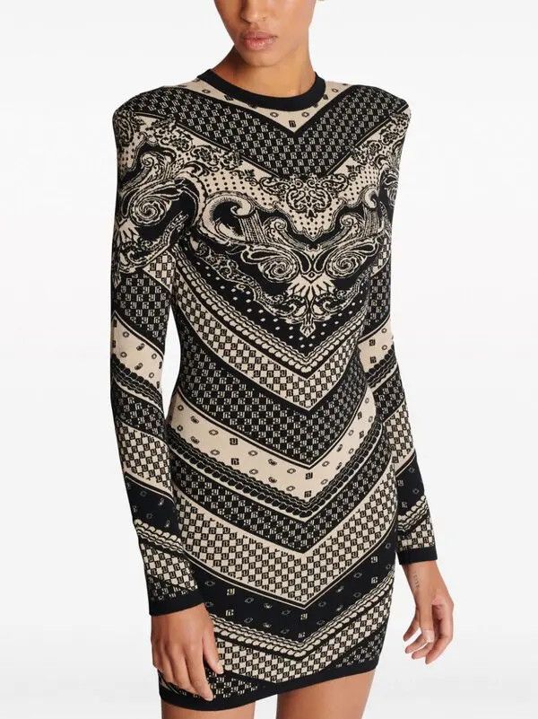 Balmain o1y0525 Mini Dress in Beige/Black Size M / US 6-8 / IT 42-44 - 2 Thumbnail