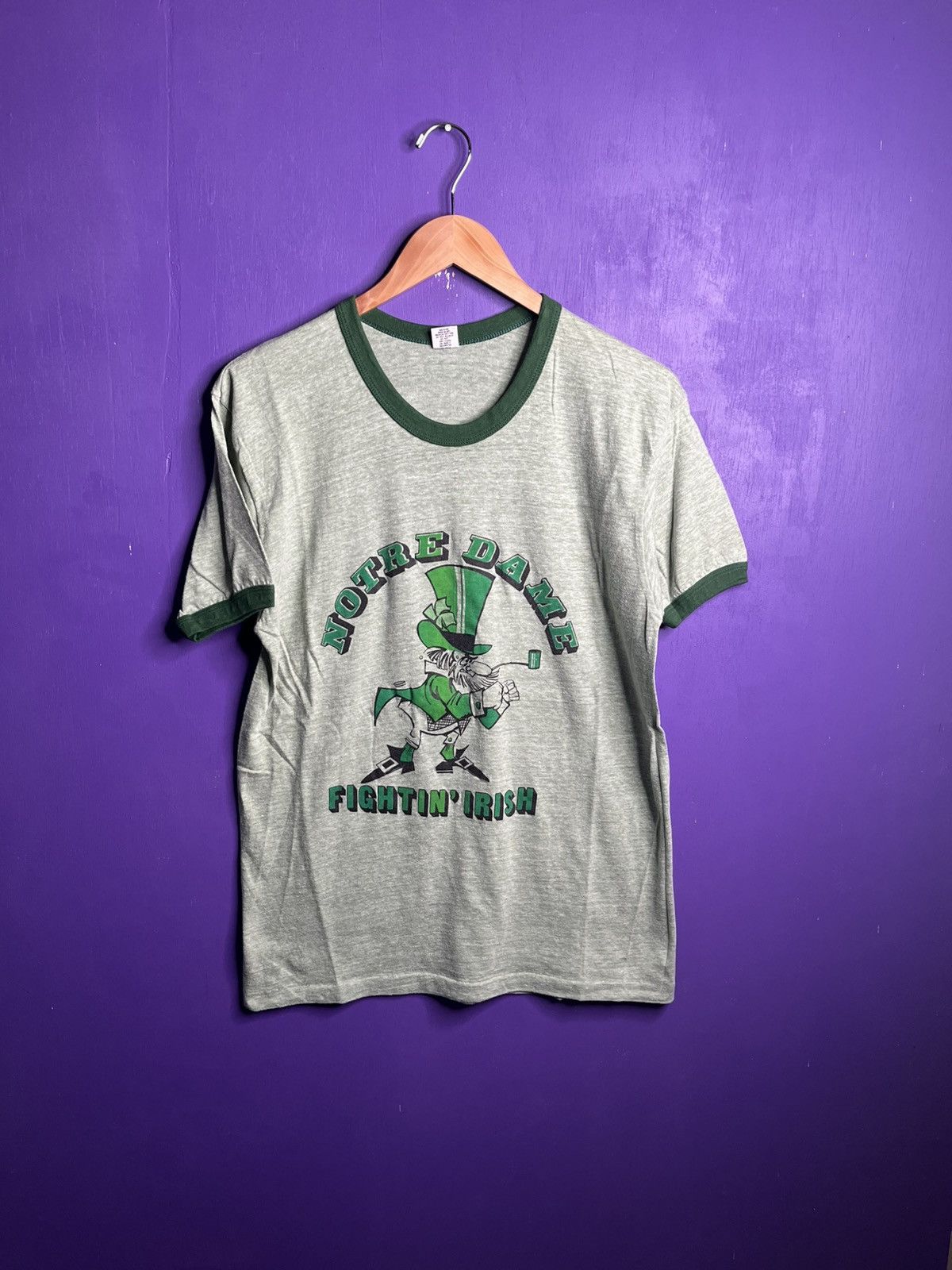 Vintage Vintage 70s Notre dame fightin Irish green ringer tee Size US M / EU 48-50 / 2 - 1 Thumbnail