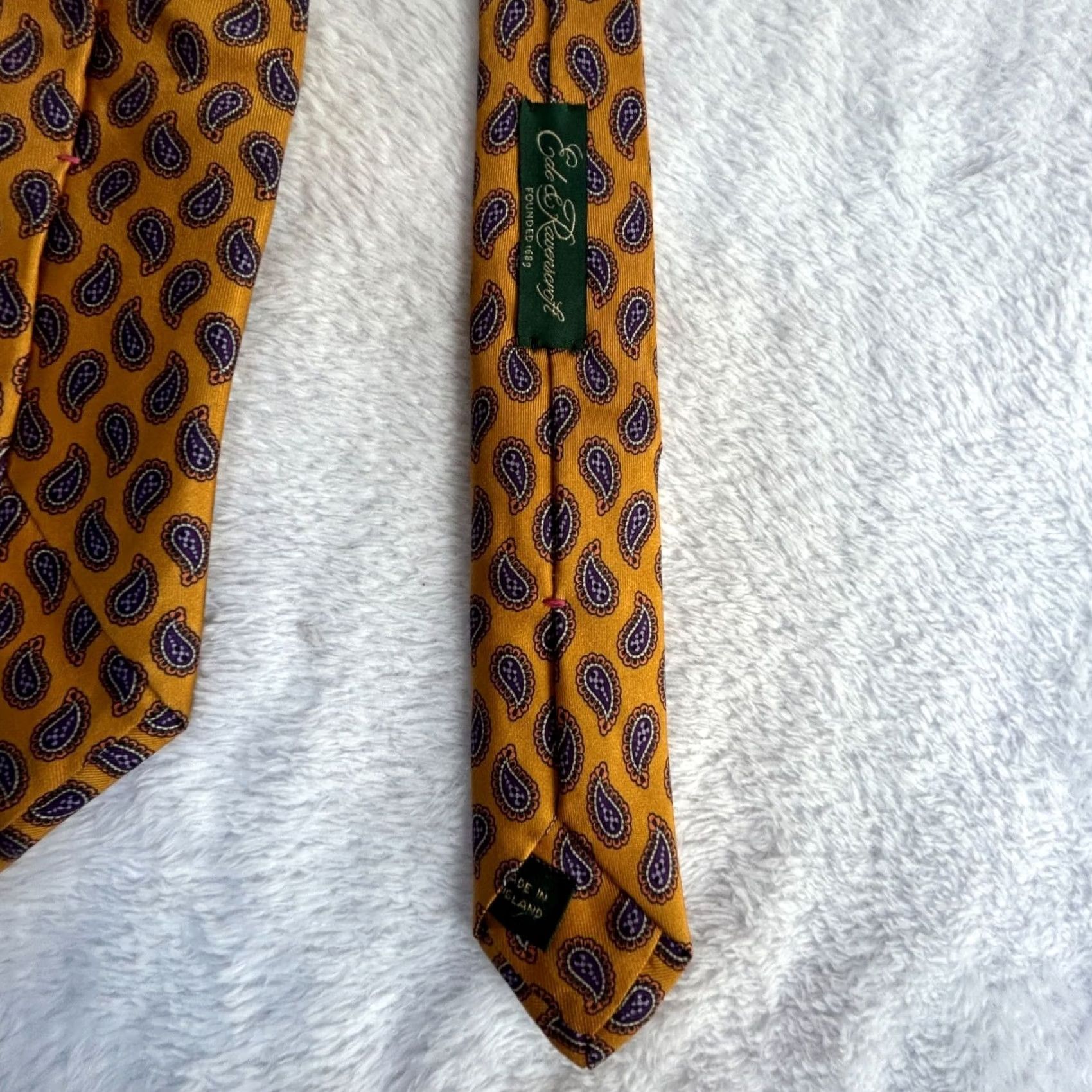 Ede & Ravenscroft Ede & Ravenscroft Men’s Woven Silk Tie Paisley Gold Purple Made in England Size ONE SIZE - 2 Thumbnail