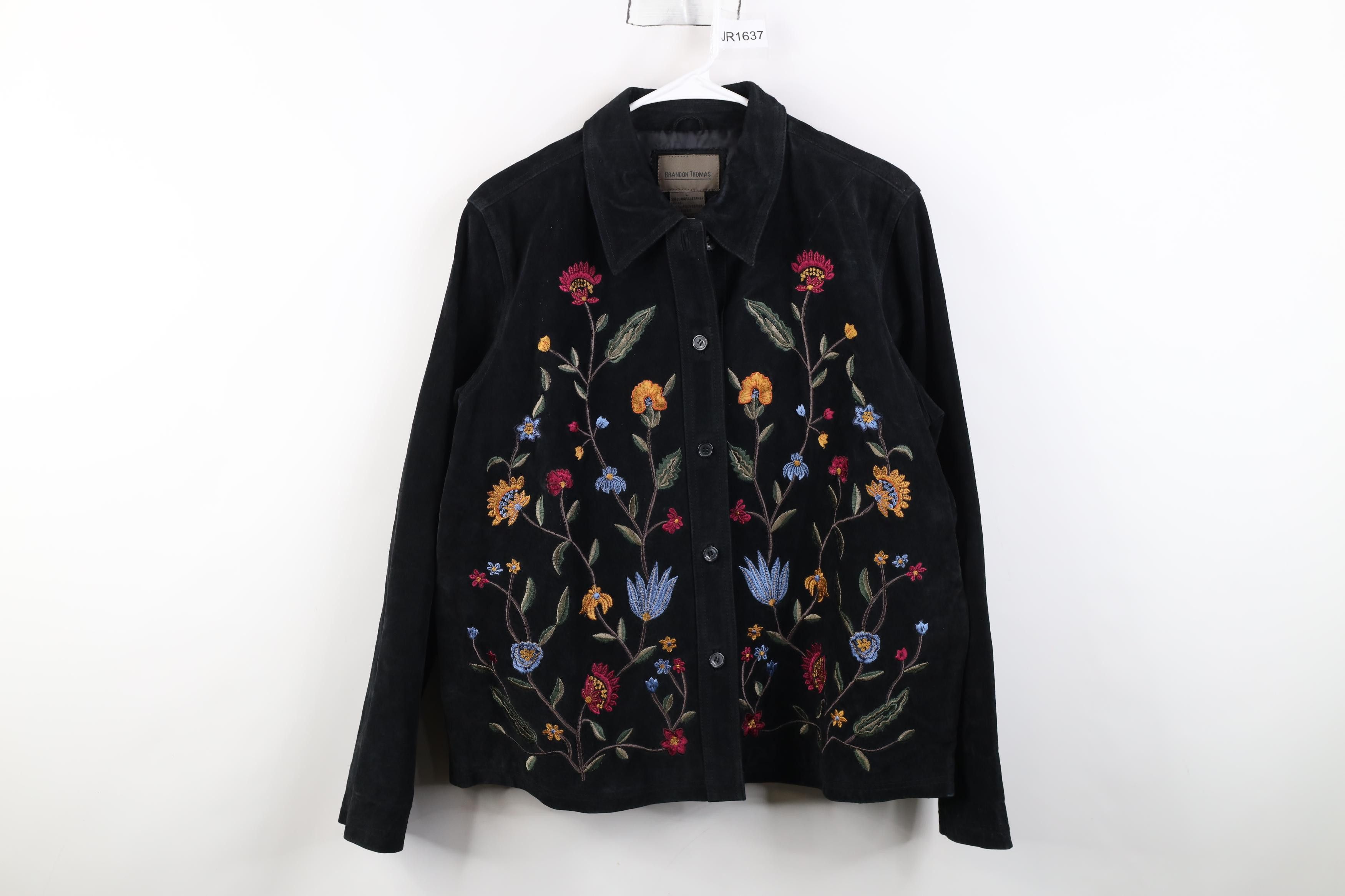 Vintage Vintage 90s Y2K Streetwear Flower Suede Leather Jacket Size L / US 10 / IT 46 - 1 Thumbnail