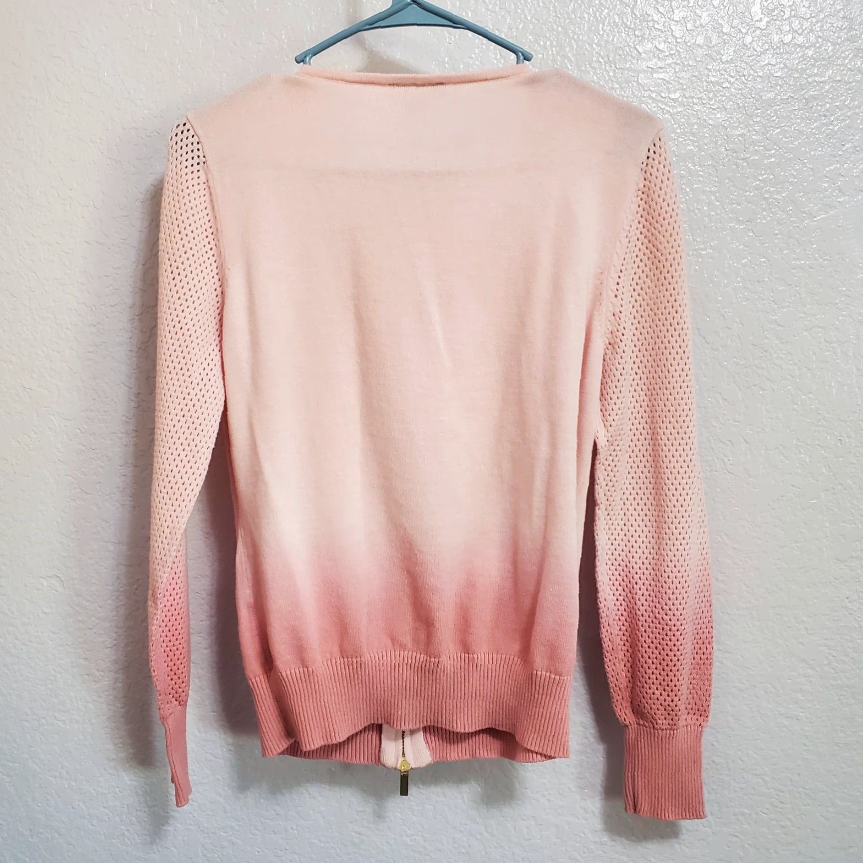 Venus VINTAGE: Not applicable; Venus Cardigan Women M Ombre Pink Knit Full Zip Perforated Long Sleeve Pockets Size M / US 6-8 / IT 42-44 - 2 Thumbnail