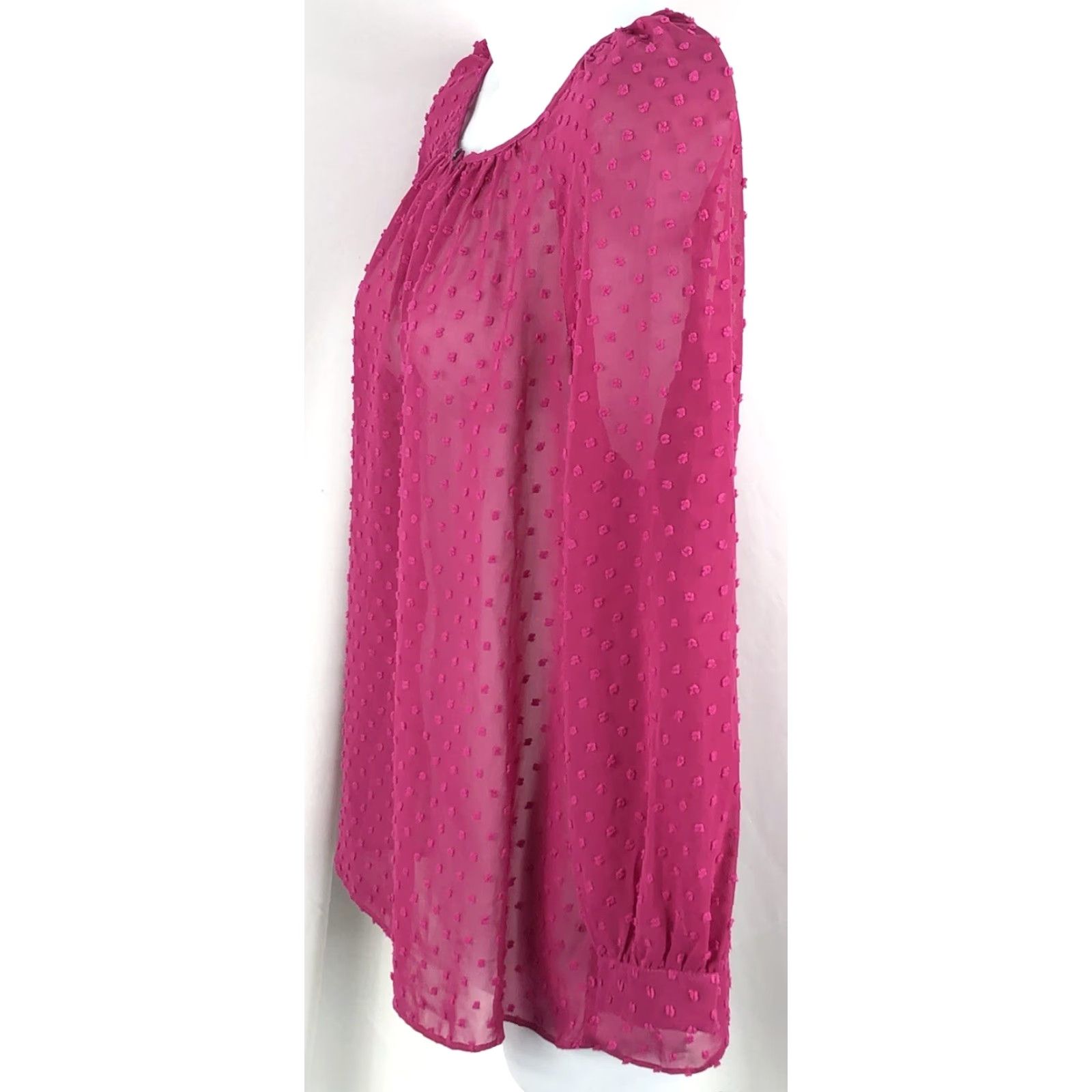 J.Crew NWT J.CREW Sheer Chiffon Top XS Pink Pom Poms Boho Fairy Keyhole Long Sleeve Blouse Women Domestic Vintage No Size XS / US 0-2 / IT 36-38 - 2 Thumbnail